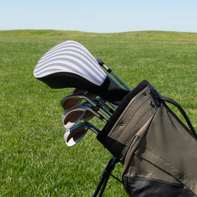 Striped pattern in grey and lavender golf head cover (In Situ)