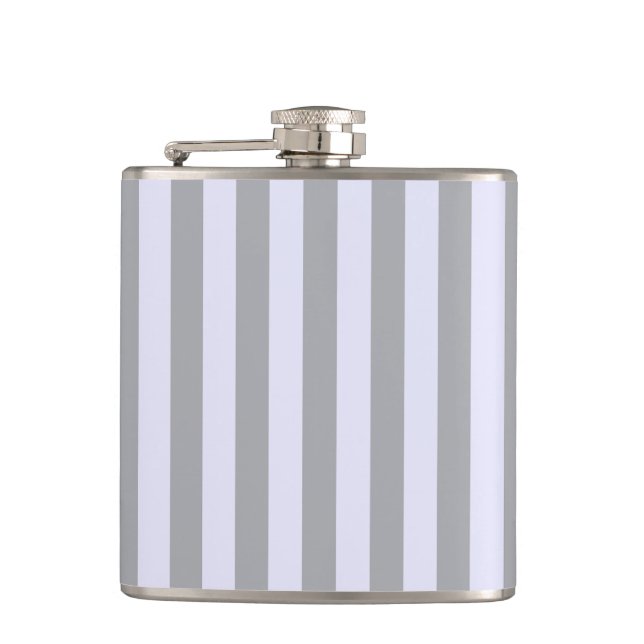 Striped pattern in grey and lavender hip flask (Front)