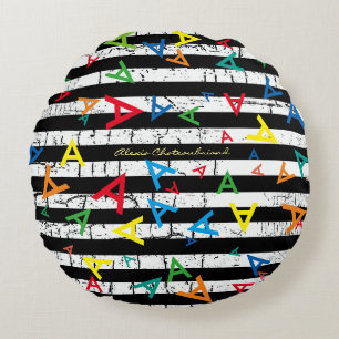 striped pattern of initials - personalized style round pillow