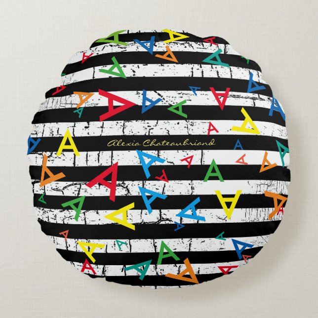 Striped pattern of Initials  Round Pillow (Front)