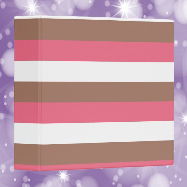 Striped Pattern Pink Brown White Binder (A binder with brown, pink and white stripes)