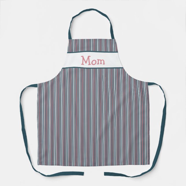 Striped Pattern Pink & Teal Apron (Front)