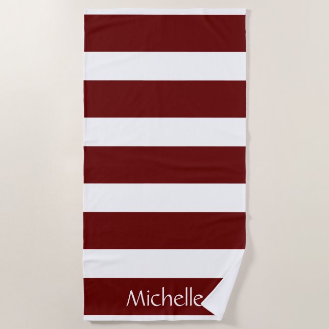 Striped Pattern Red Personalized Beach Towel (Front)