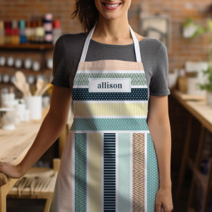 Striped Pattern Simple Monogram Apron