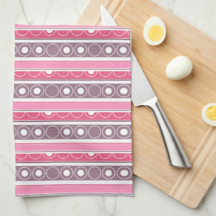 Striped pattern with circles and rings retro style kitchen towel