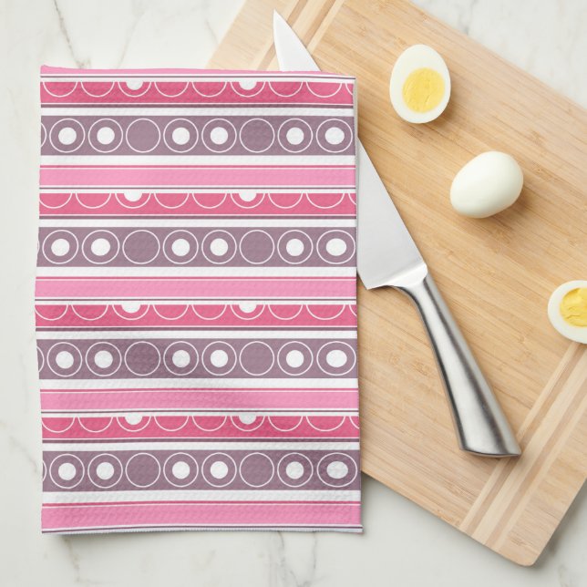 Striped pattern with circles and rings retro style kitchen towel (Quarter Fold)