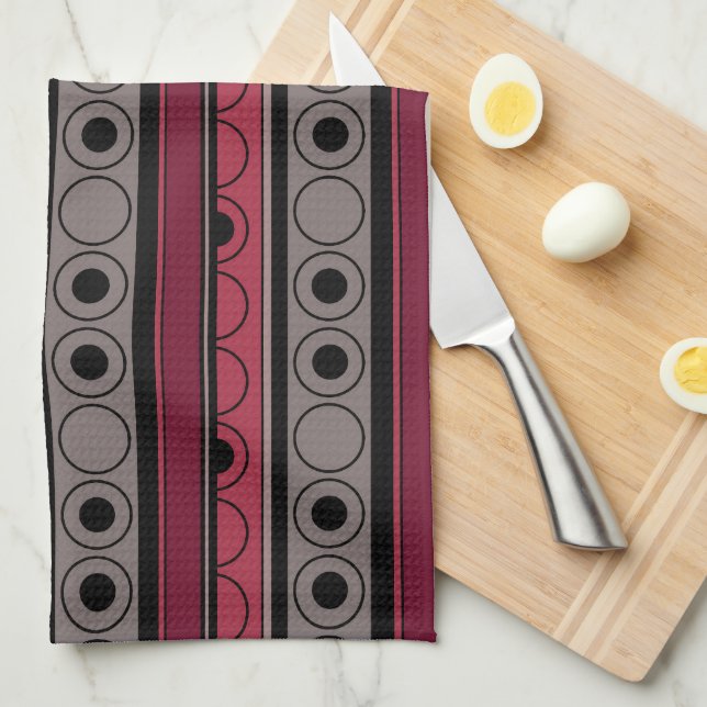Striped pattern with circles and rings retro style kitchen towel (Quarter Fold)
