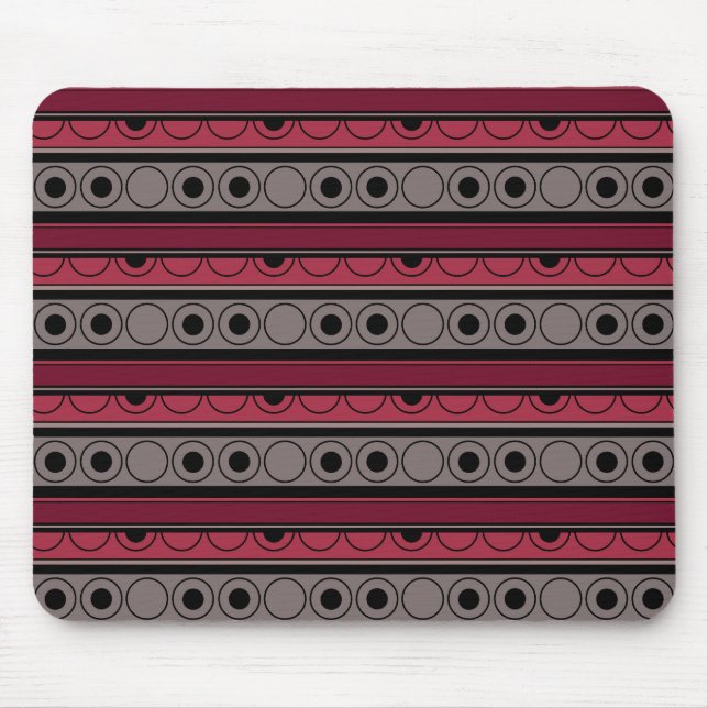Striped pattern with circles and rings retro style mouse pad (Front)