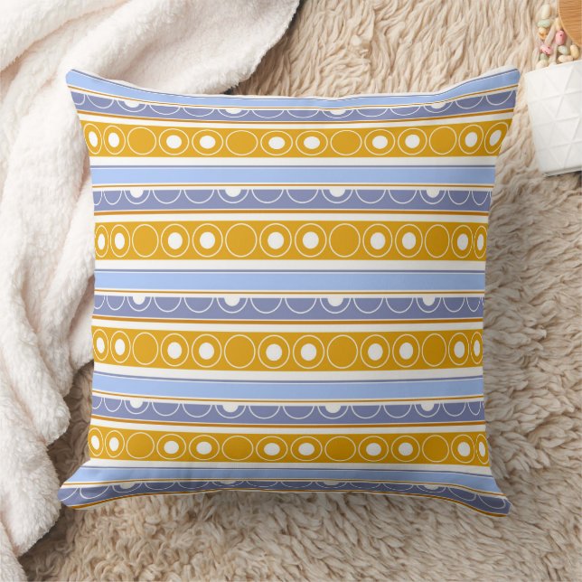 Striped pattern with circles and rings retro style throw pillow (Blanket)