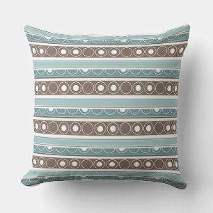 Striped pattern with circles and rings retro style throw pillow