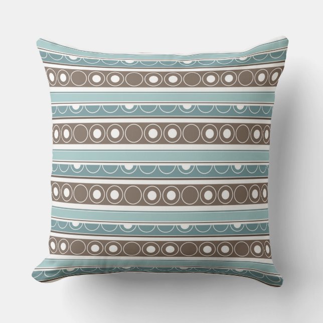 Striped pattern with circles and rings retro style throw pillow (Front)