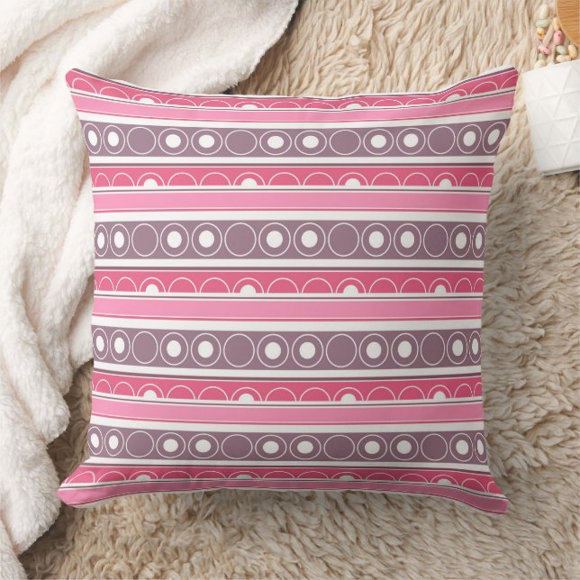 Striped pattern with circles and rings retro style throw pillow (Blanket)