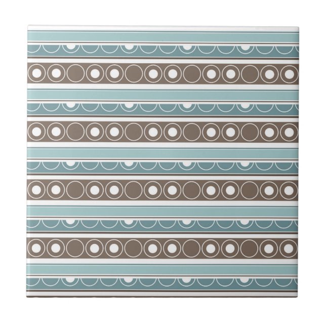 Striped pattern with circles and rings retro style tile (Front)