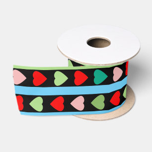Striped pattern with hearts for Valentine's day Satin Ribbon