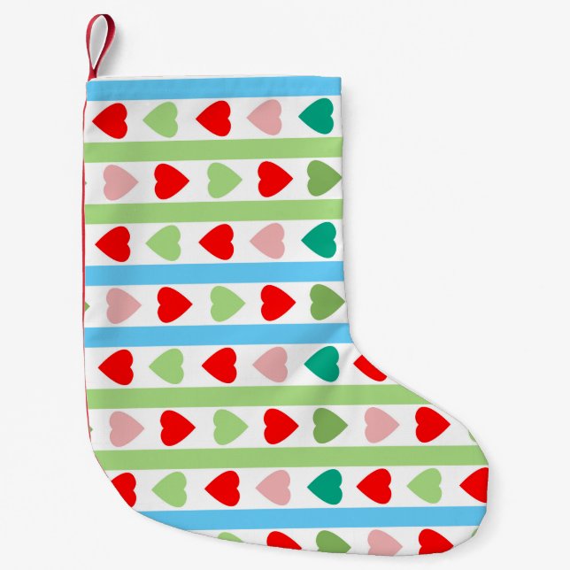Striped pattern with hearts for Valentine's day  Small Christmas Stocking (Front)