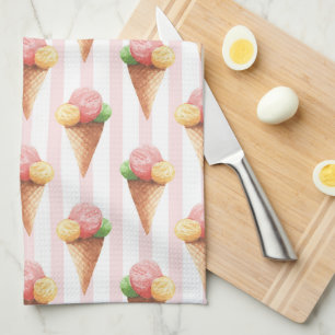 Striped pattern with Ice cream Kitchen Towel