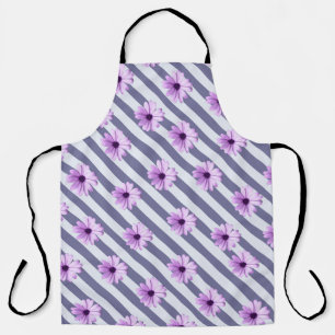 striped pattern with purple daisies apron