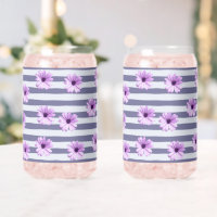 striped pattern with purple daisies