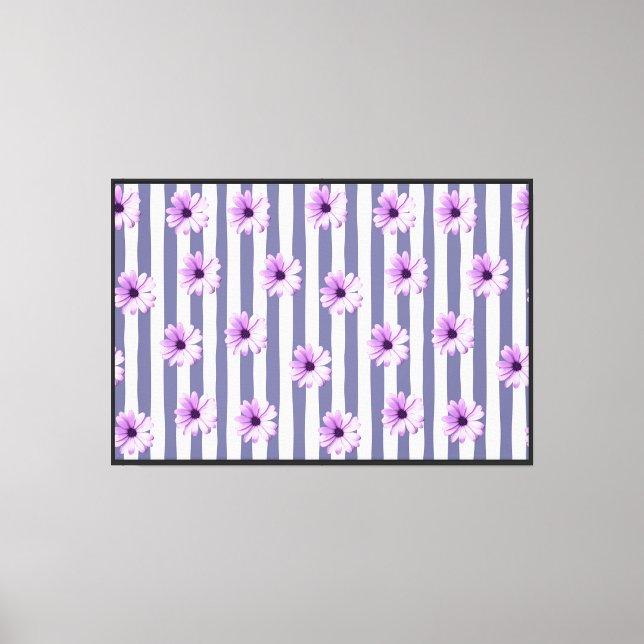 Striped Pattern with Purple Daisies Canvas Print (Front)
