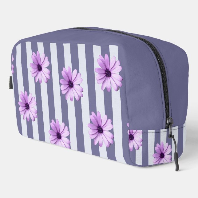 striped pattern with purple daisies dopp kit (Right Corner)