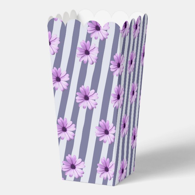 Striped Pattern with Purple Daisies Favor Box (Back)