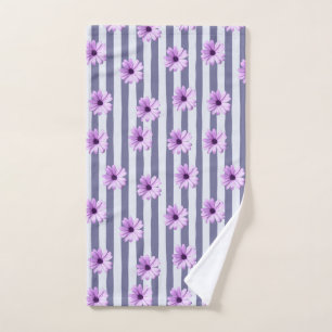Striped Pattern with Purple Daisies Hand Towel