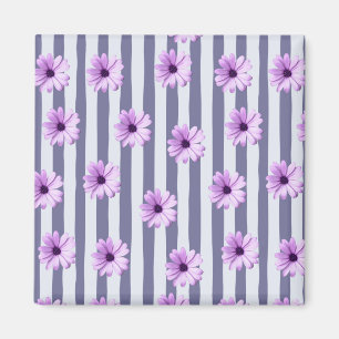 striped pattern with purple daisies magnet