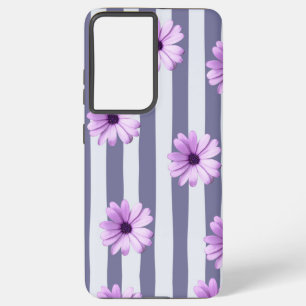 striped pattern with purple daisies samsung galaxy case