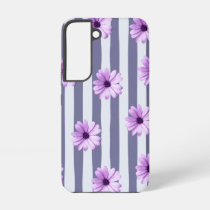 striped pattern with purple daisies samsung galaxy case