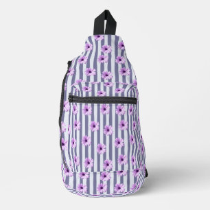 striped pattern with purple daisies sling bag