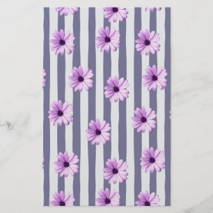 striped pattern with purple daisies stationery