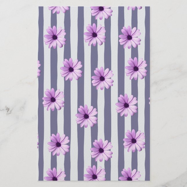 striped pattern with purple daisies stationery (Front)