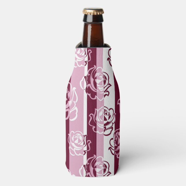Striped pattern with roses bottle cooler (Bottle Front)