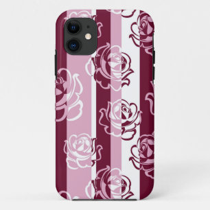 Striped pattern with roses iPhone 11 case