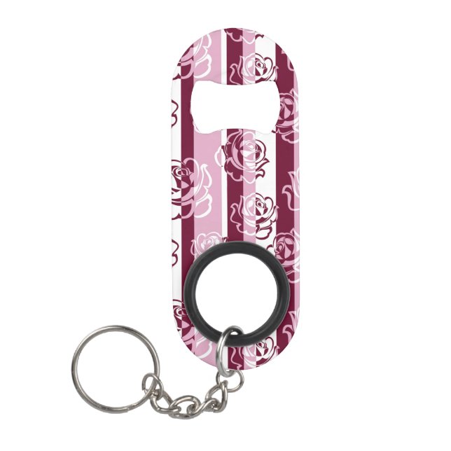 Striped pattern with roses mini bottle opener (Front)