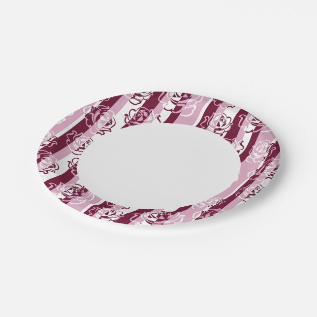 Striped pattern with roses paper plate (Angled)