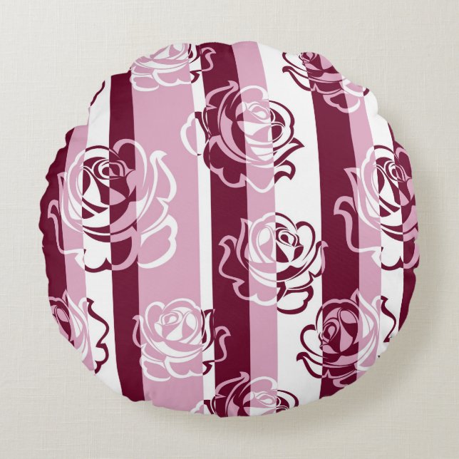 Striped pattern with roses round pillow (Front)