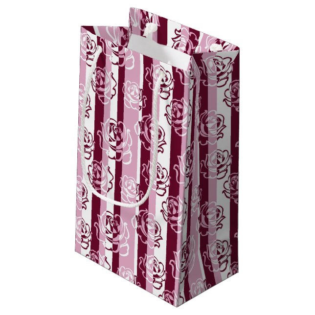 Striped pattern with roses small gift bag (Back Angled)