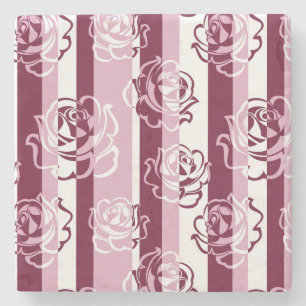 Striped pattern with roses stone coaster