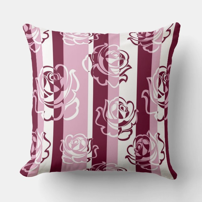 Striped pattern with roses throw pillow (Front)