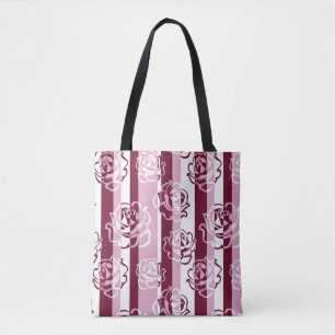 Striped pattern with roses tote bag