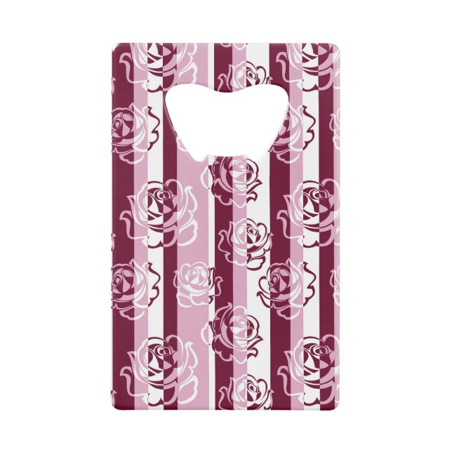 Striped pattern with roses wallet bottle opener (Front)
