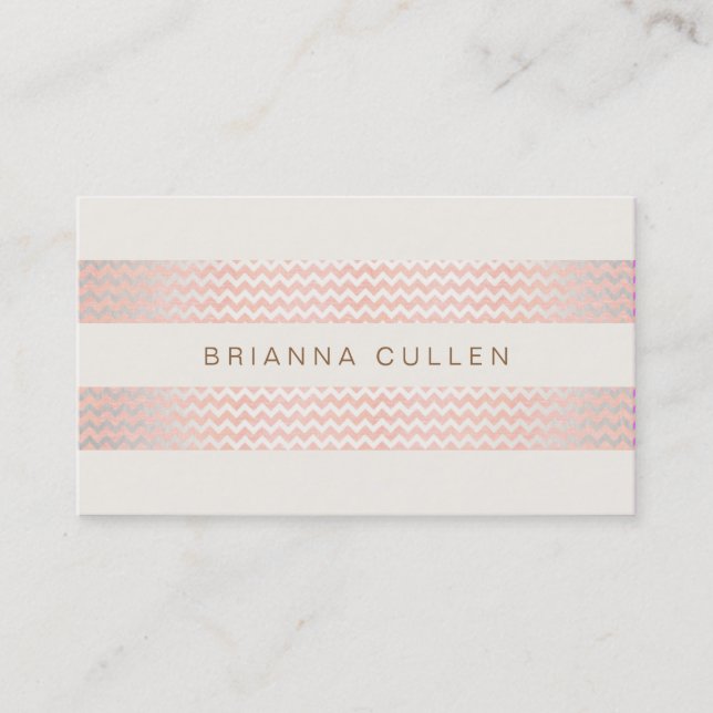 Striped Peach Pink Trendy Chevron Elegant Chic Business Card (Front)