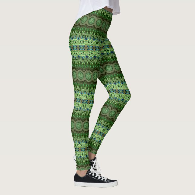 Striped Peacock Mandala Kaleidoscope Medallion Leggings (Right)
