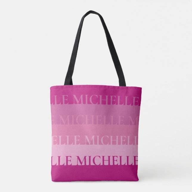 Striped Personalized Name Tote in Pink Bag (Back)