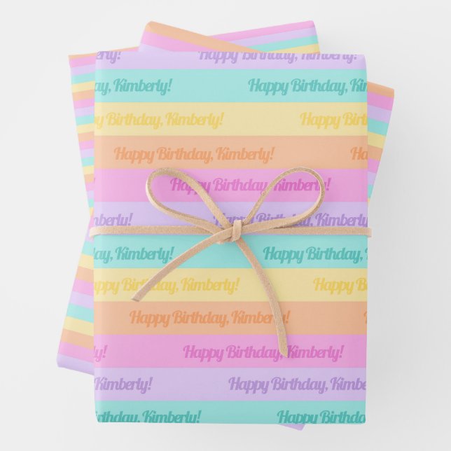 Striped Personalized Name Wrapping Paper Sheet (In situ)