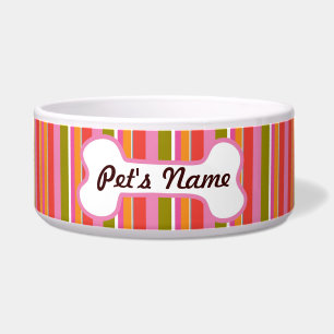 Striped Pet Bowl with personalized bone