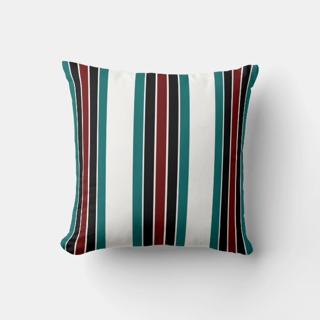 Striped Pillow-Home Decor-White/Maroon/Black/Teal Throw Pillow (Front)