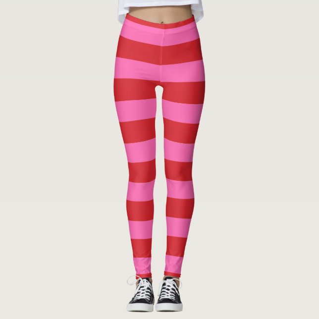 Striped Pink and Red Leggings (Front)