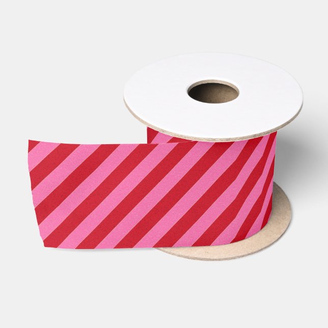 Striped Pink and Red Satin Ribbon (Spool)